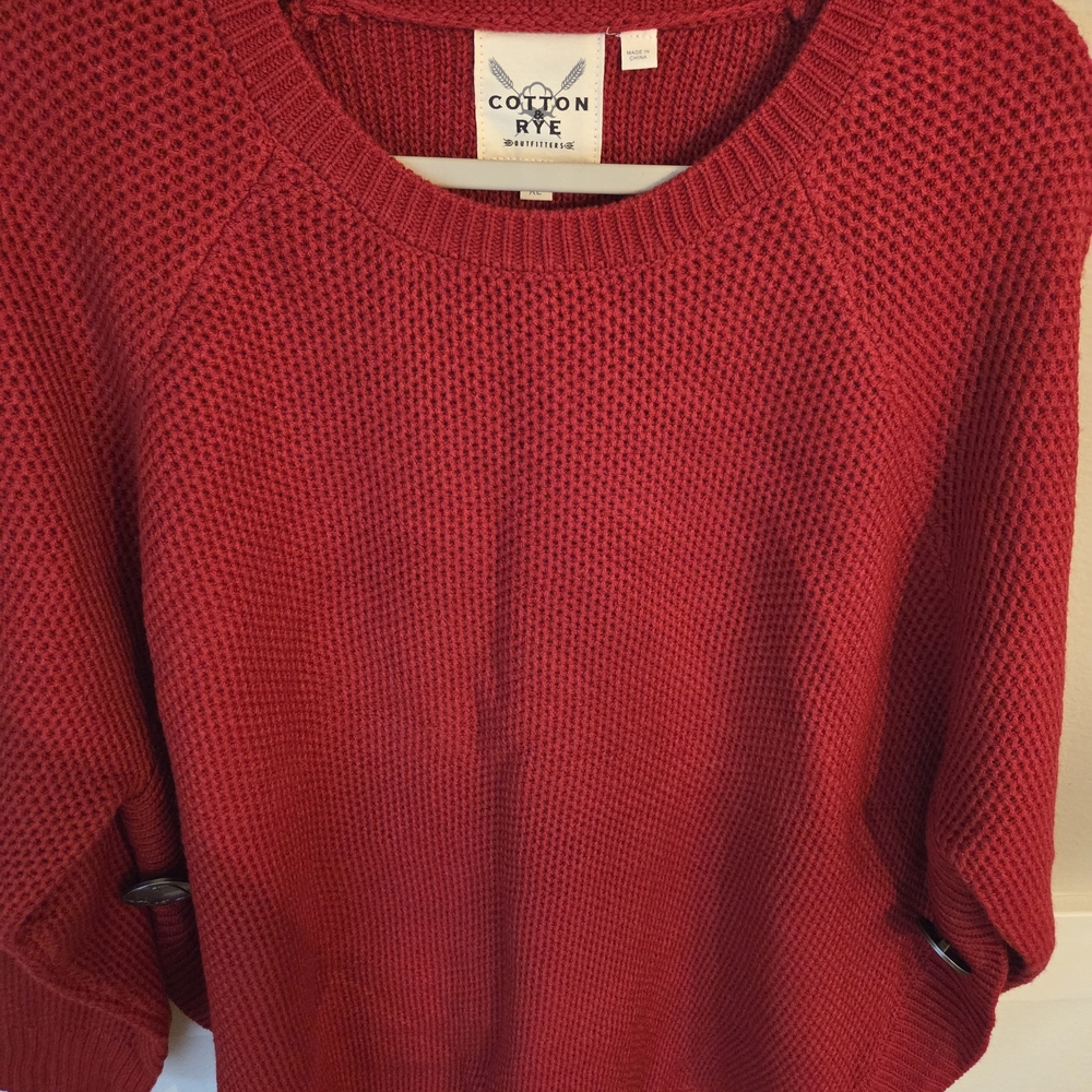 Cotton & Rye Red Acrylic Knit Round High Low Hem Sweater With Button Accents XL - Picture 3 of 9